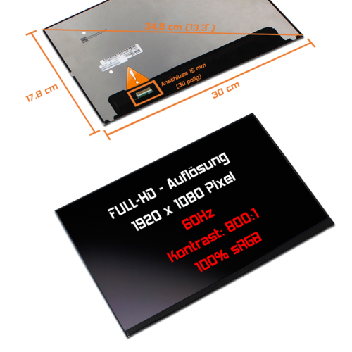 LED Display 13,3" 1920x1080 passend für AUO B133HAN04.6 H/W:0A F/W:1
