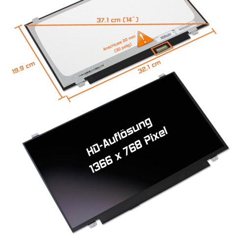 LED Display 14,0" 1366x768 passend für AUO B140XTN02.E H/W:FA F/W:1