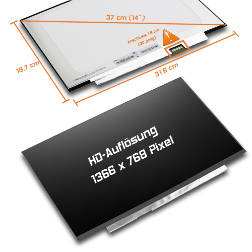 LED Display 14,0" 1366x768 matt passend für AUO B140XTN07.2