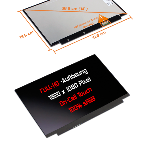 LED Display 14,0" 1920x1080 On-Cell Touch passend für Lenovo ThinkPad X1 Carbon 8th Gen Type 20U9