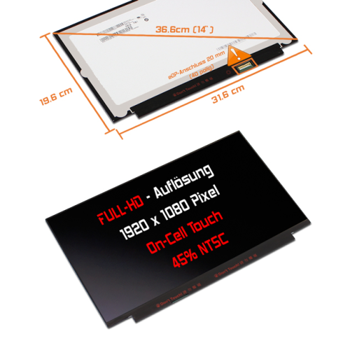 LED Display 14,0" 1920x1080 On-Cell Touch passend für Lenovo ThinkPad X1 Carbon 6th Gen Type 20KH
