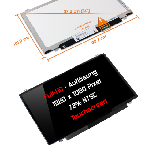 LED Display 14,0" 1920x1080 PCAP, optisch Verklebung passend für PCAP, optisch Verklebung PCAP, optisch Verklebung Dell Latitude E5450 Touch