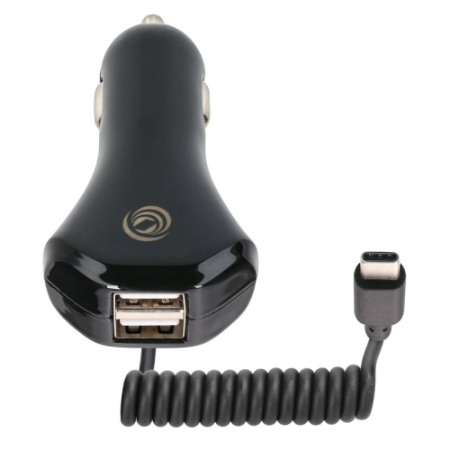 anco Autoladekabel USB-C mit 2x Hochleistungs USB-A Ports 6A - black