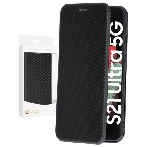 anco Bookcase Carbon Style für G998B Samsung Galaxy S21 Ultra - black
