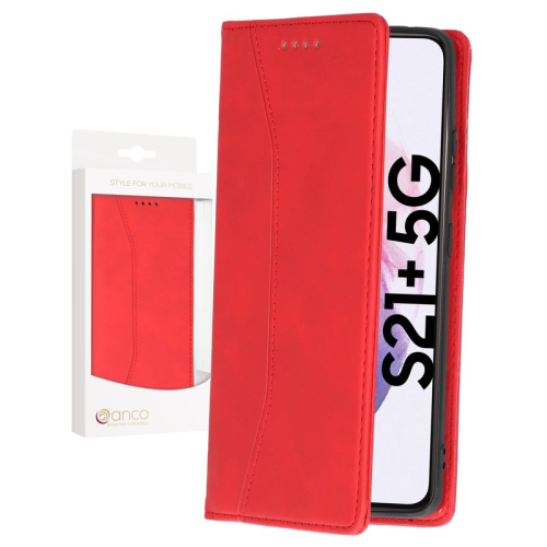 anco Bookcase Calfskin Magnetic für G996B Samsung Galaxy S21+ - red