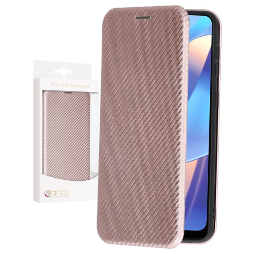 anco Bookcase Carbon Style für OPPO A16, A16s - rose gold