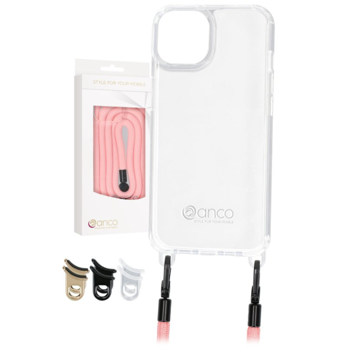 anco Lanyard Protect Case für Apple iPhone 15 - transparent / pink