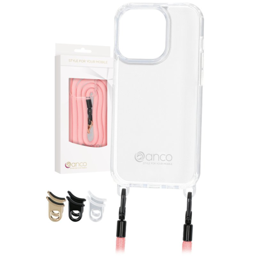 anco Lanyard Protect Case für Apple iPhone 15 Pro - transparent / pink