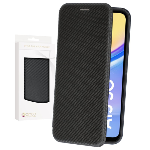 anco Bookcase Carbon Optic für A155F, A156B Samsung Galaxy A15, A15 5G - black