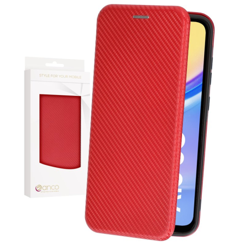 anco Bookcase Carbon Optic für A155F, A156B Samsung Galaxy A15, A15 5G - red