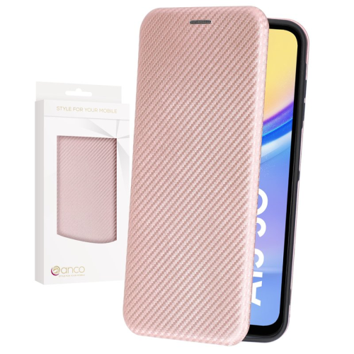 anco Bookcase Carbon Optic für A155F, A156B Samsung Galaxy A15, A15 5G - rosé