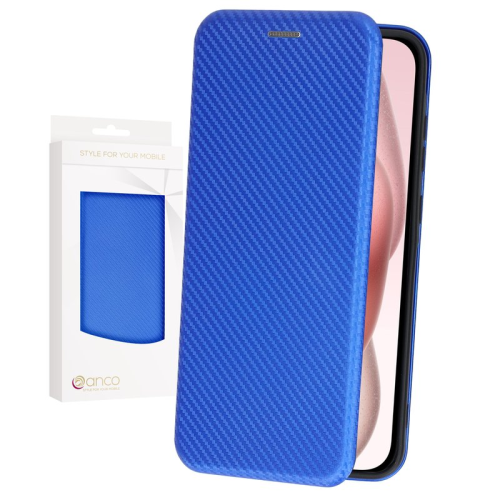 anco Bookcase Carbon Optic für Apple iPhone 15 - blue