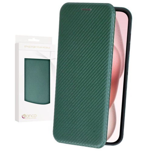 anco Bookcase Carbon Optic für Apple iPhone 15 - green