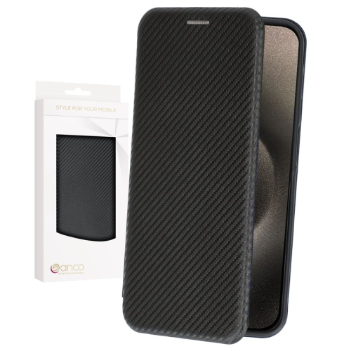 anco Bookcase Carbon Optic für Apple iPhone 15 Pro - black